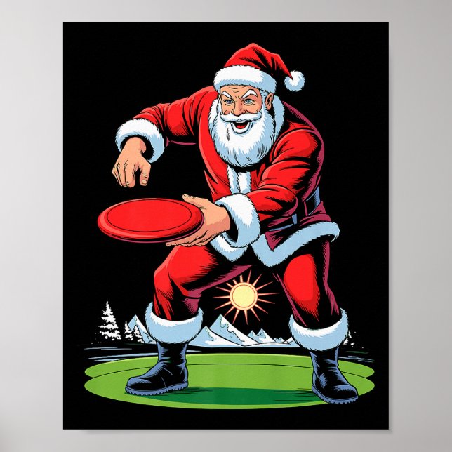 Santa Playing Disc Golf Funny Holiday Christmas Xm Poster (Front)