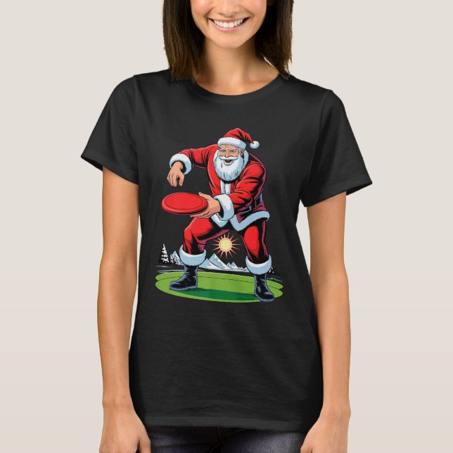 Santa Playing Disc Golf Funny Holiday Christmas Xm T-Shirt (Front)