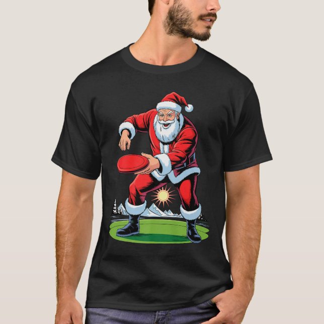 Santa Playing Disc Golf Funny Holiday Christmas Xm T-Shirt (Front)
