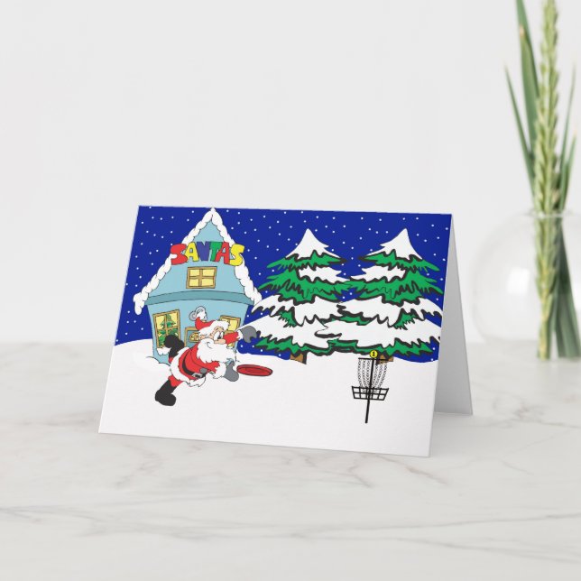 Santa Playing Disc Golf Holiday Card (Front)
