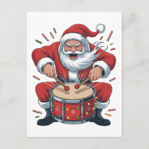 Santa Playing Drums Christmas Drummer Xmas Announcement Postcard