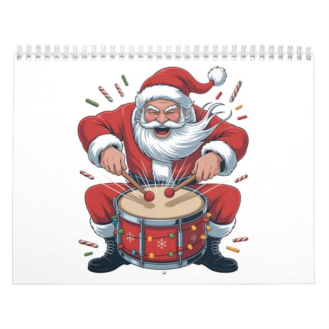 Santa Playing Drums Christmas Drummer Xmas  Calendar (Cover)