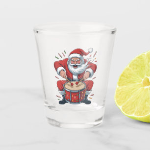 Santa Playing Drums Christmas Drummer Xmas Shot Glass