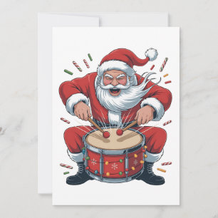 Santa Playing Drums Christmas Drummer Xmas Thank You Card
