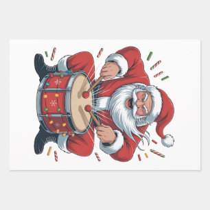 Santa Playing Drums Christmas Drummer Xmas  Wrapping Paper Sheet