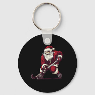 Santa Playing Field Hockey Funny Field Hockey Play Key Ring