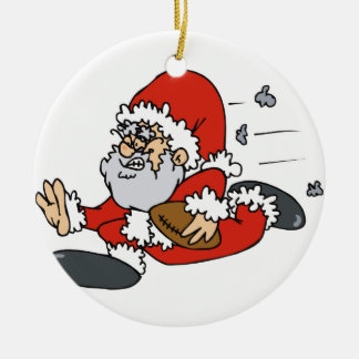 Santa playing football ceramic tree decoration