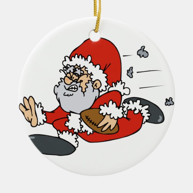 Santa playing football ceramic tree decoration (Front)