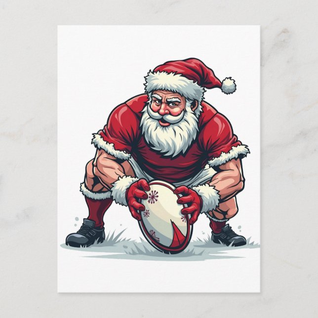Santa Playing Football Fantasy Christmas Player Invitation Postcard (Front)