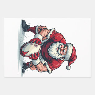 Santa Playing Football Fantasy Christmas Player Wrapping Paper Sheet