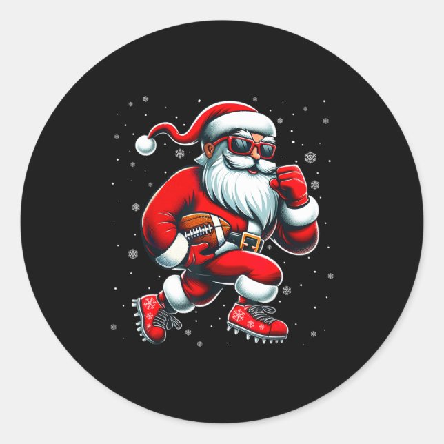 Santa Playing Football Men Boys Christmas Football Classic Round Sticker (Front)