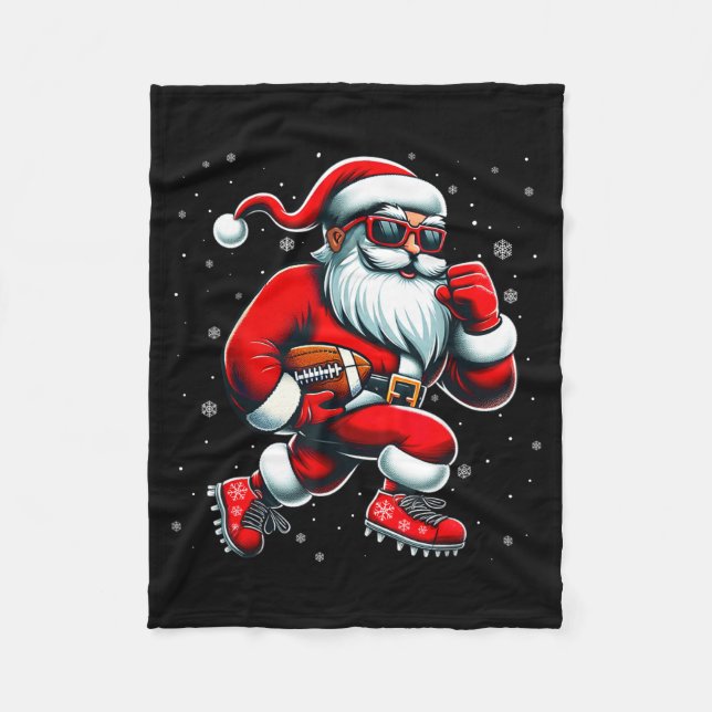 Santa Playing Football Men Boys Christmas Football Fleece Blanket (Front)