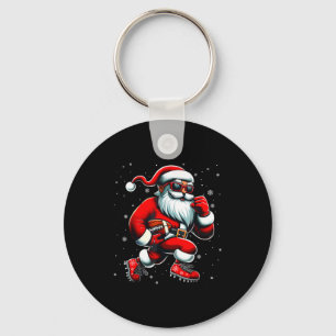 Santa Playing Football Men Boys Christmas Football Key Ring