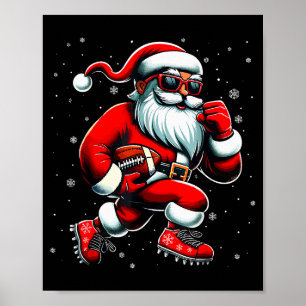 Santa Playing Football Men Boys Christmas Football Poster
