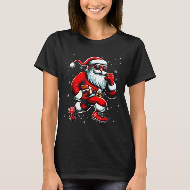 Santa Playing Football Men Boys Christmas Football T-Shirt (Front)