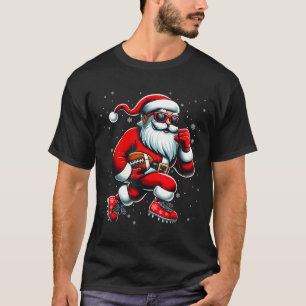 Santa Playing Football Men Boys Christmas Football T-Shirt