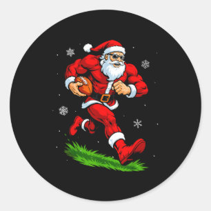 Santa Playing Football Xmas Funny Christmas Footba Classic Round Sticker