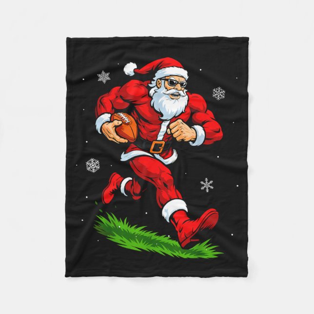 Santa Playing Football Xmas Funny Christmas Footba Fleece Blanket (Front)