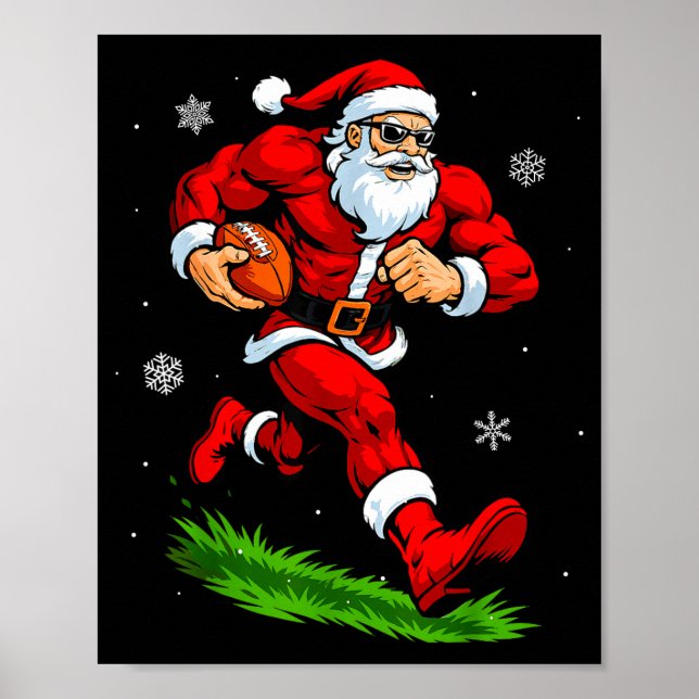 Santa Playing Football Xmas Funny Christmas Footba Poster (Front)