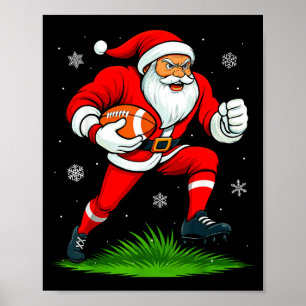 Santa Playing Football Xmas Funny Christmas Footba Poster