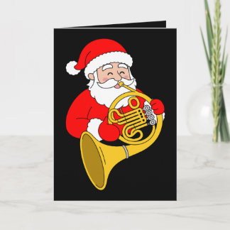 Santa Playing French Horn Christmas Xmas Holiday Card