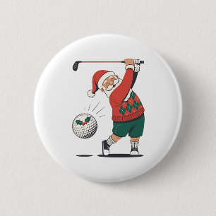 Santa Playing Golf Christmas Player Golfer 6 Cm Round Badge