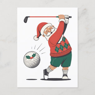 Santa Playing Golf Christmas Player Golfer Announcement Postcard
