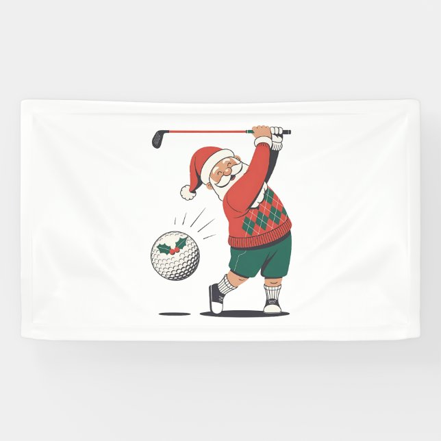 Santa Playing Golf Christmas Player Golfer  Banner (Horizontal)