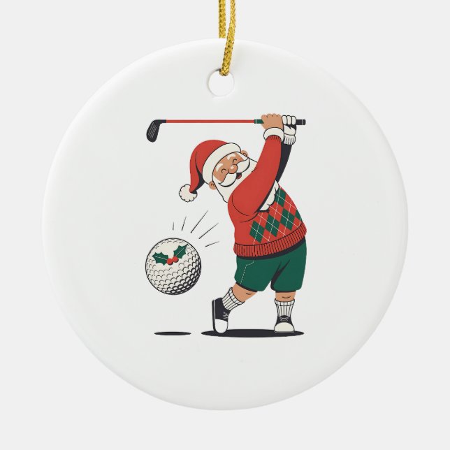 Santa Playing Golf Christmas Player Golfer  Ceramic Tree Decoration (Front)