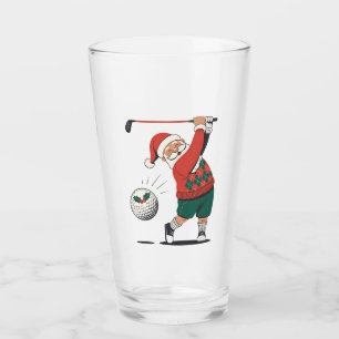 Santa Playing Golf Christmas Player Golfer Glass