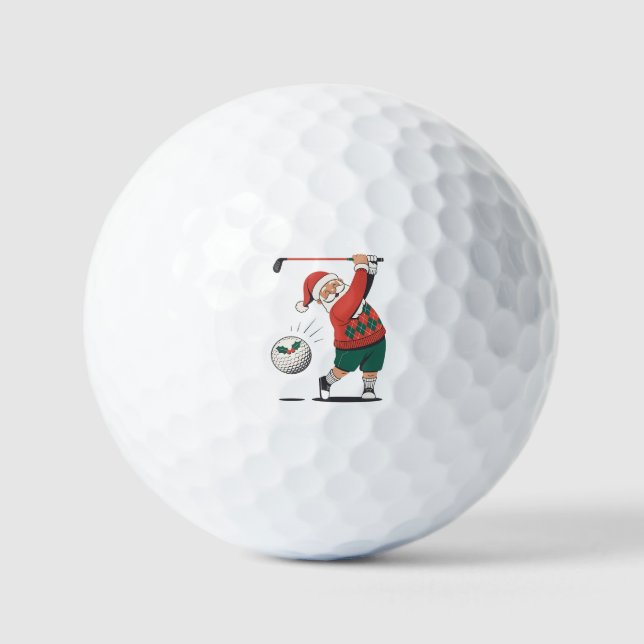 Santa Playing Golf Christmas Player Golfer  Golf Balls (Front)