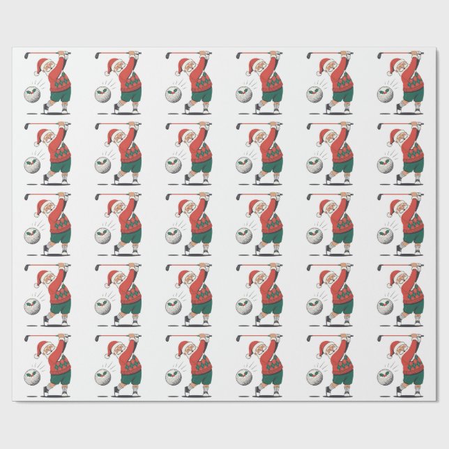 Santa Playing Golf Christmas Player Golfer  Wrapping Paper (Flat)