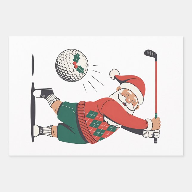 Santa Playing Golf Christmas Player Golfer  Wrapping Paper Sheet (Front)