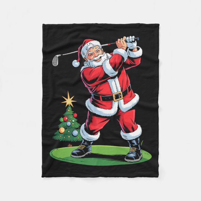 Santa Playing Golf Funny Holiday Christmas Xmas Pa Fleece Blanket (Front)