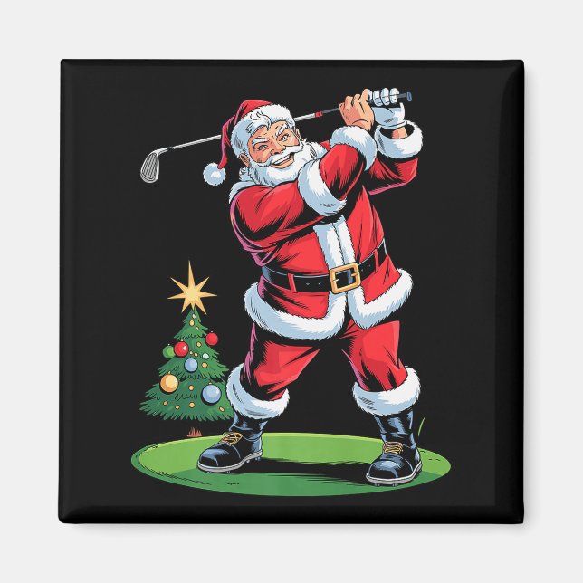 Santa Playing Golf Funny Holiday Christmas Xmas Pa Magnet (Front)