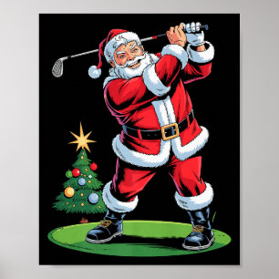 Santa Playing Golf Funny Holiday Christmas Xmas Pa Poster