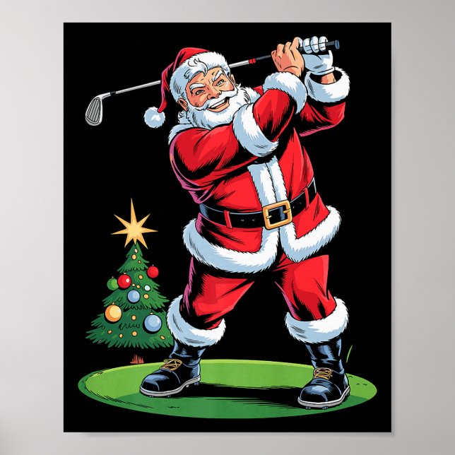 Santa Playing Golf Funny Holiday Christmas Xmas Pa Poster (Front)