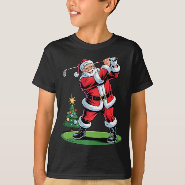 Santa Playing Golf Funny Holiday Christmas Xmas Pa T-Shirt (Front)