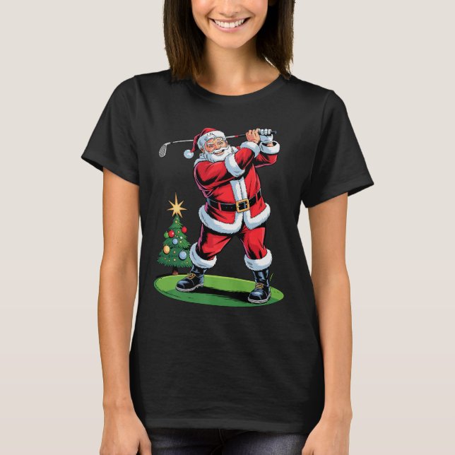 Santa Playing Golf Funny Holiday Christmas Xmas Pa T-Shirt (Front)