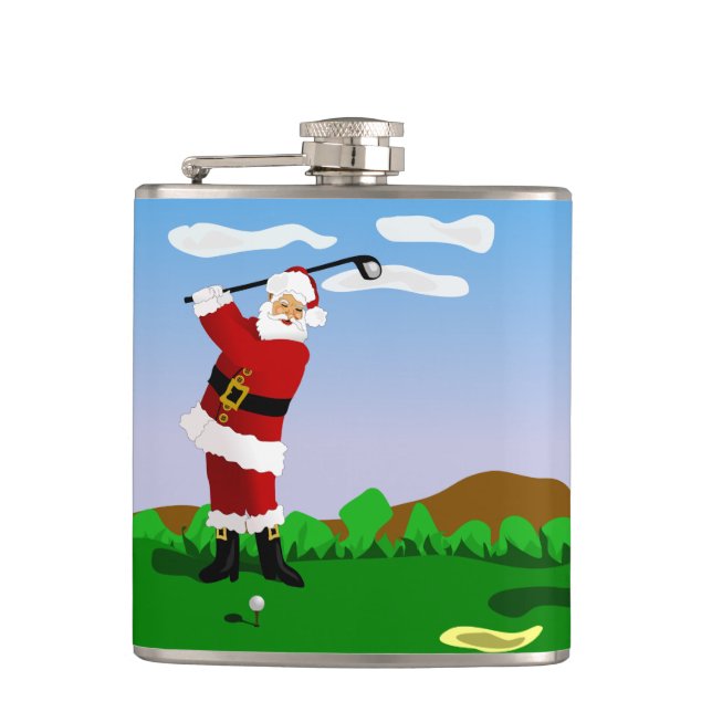 Santa Playing Golf Hip Flask (Front)