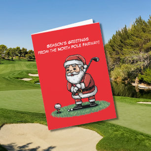 santa playing golf on green christmas card