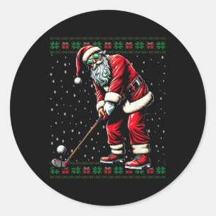 Santa Playing Golf Ugly Christmas Sweater  Classic Round Sticker