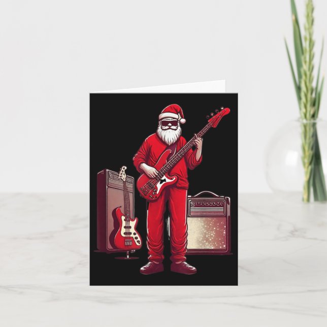Santa Playing Guitar B Christmas Pajama Musician B Card (Front)