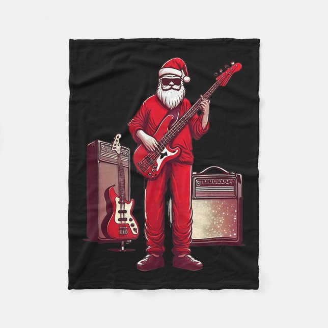 Santa Playing Guitar B Christmas Pajama Musician B Fleece Blanket (Front)