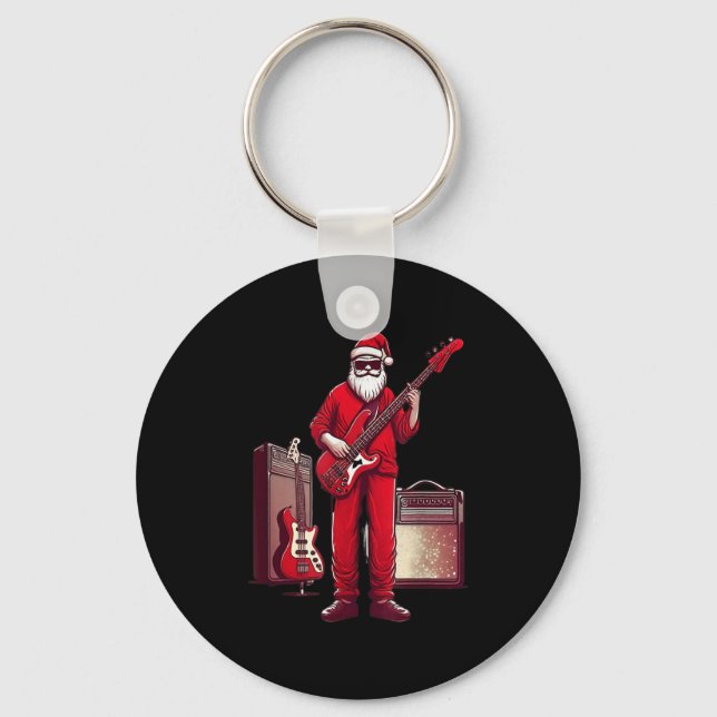 Santa Playing Guitar B Christmas Pajama Musician B Key Ring (Front)