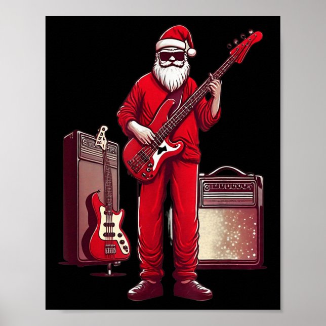 Santa Playing Guitar B Christmas Pajama Musician B Poster (Front)