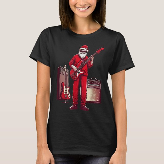 Santa Playing Guitar B Christmas Pajama Musician B T-Shirt (Front)