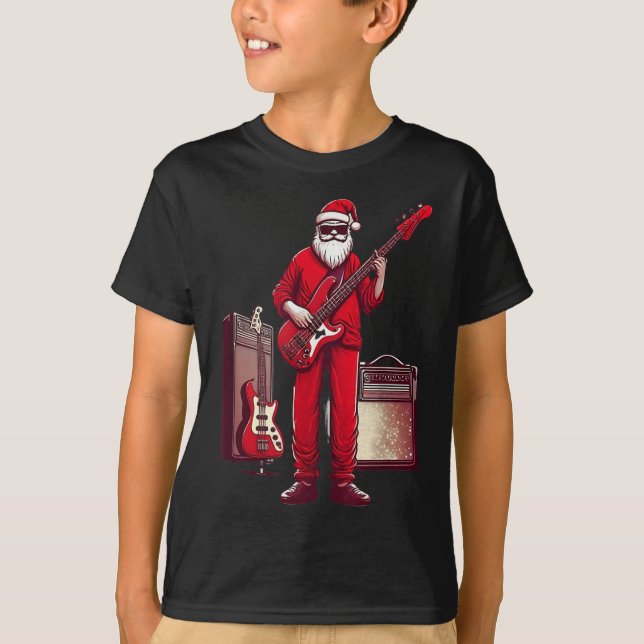 Santa Playing Guitar B Christmas Pajama Musician B T-Shirt (Front)