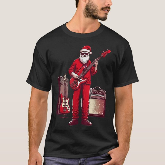Santa Playing Guitar B Christmas Pajama Musician B T-Shirt (Front)