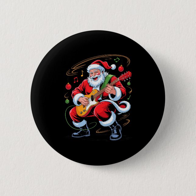 Santa Playing Guitar Funny Holiday Christmas Xmas  6 Cm Round Badge (Front)